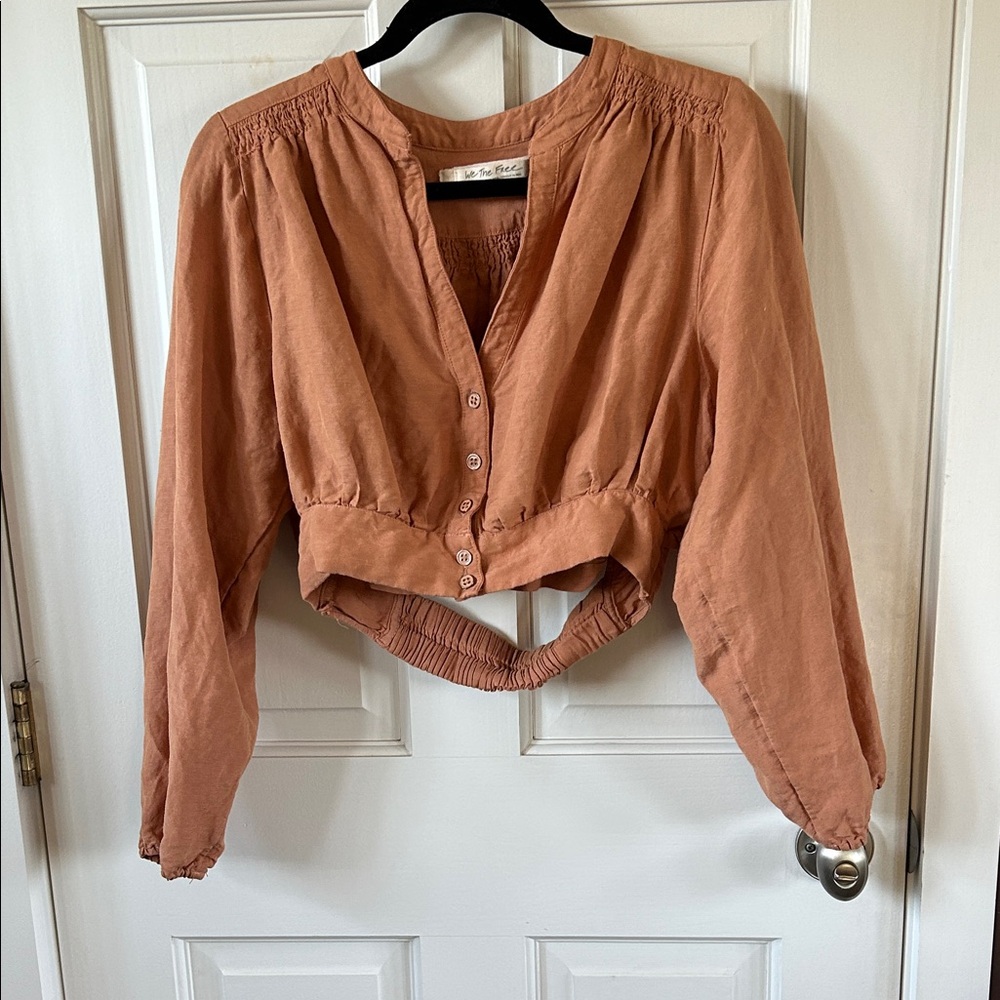 We The Free Cropped Button-Down Shirt in Rust
